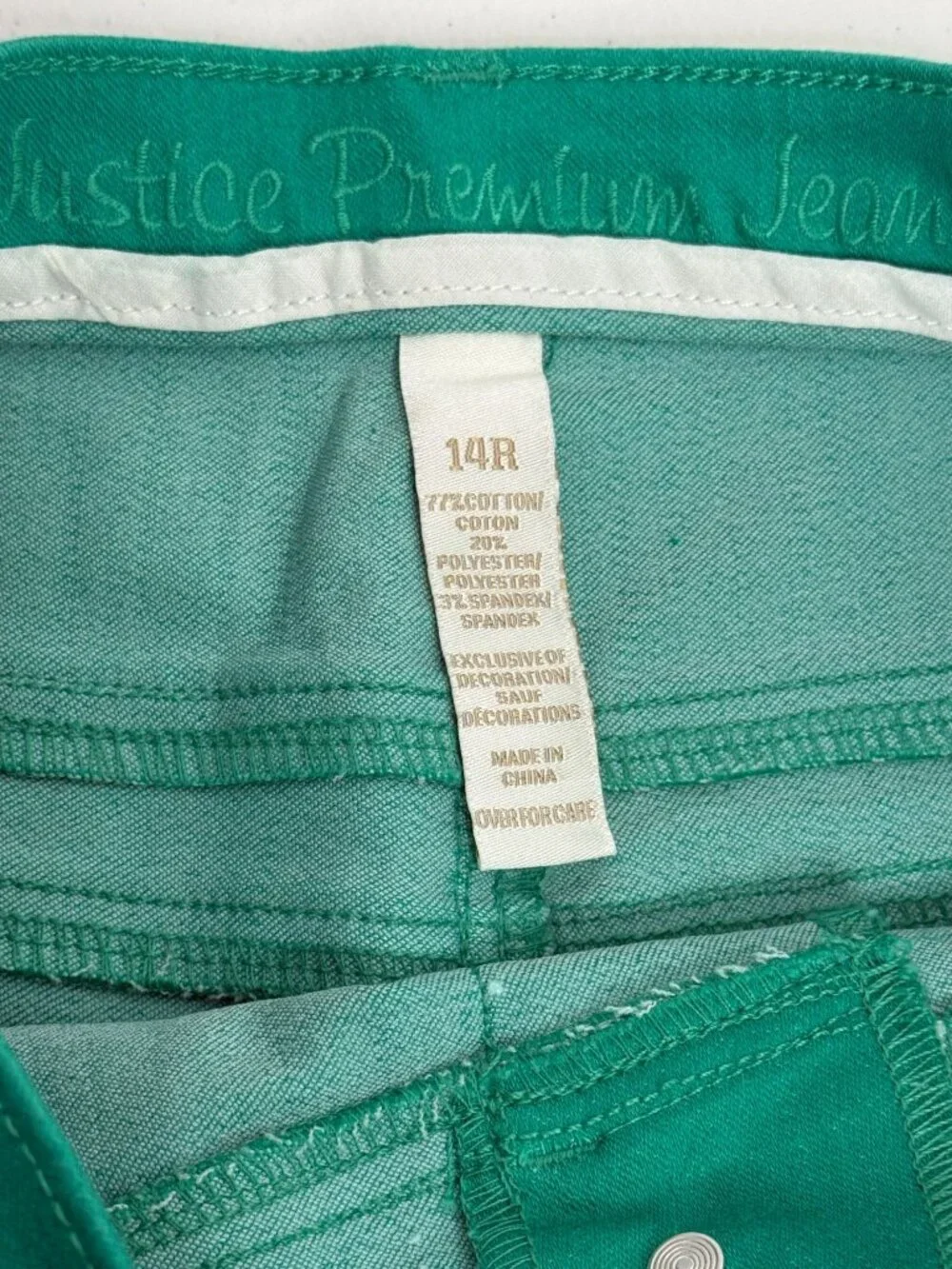 Justice Premium Green Stretch Denim Shorts Girls 14R